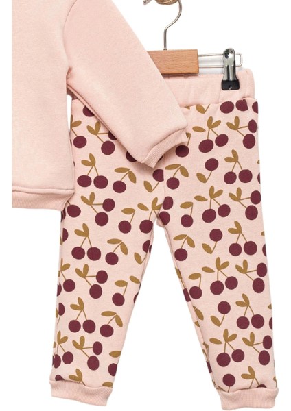 Kız Bebek Bisiklet Yaka Kiraz Desenli Alt Üst Takım (Sweatshirt & Tayt) - Pembe Uzun Kol Set fiyatları
