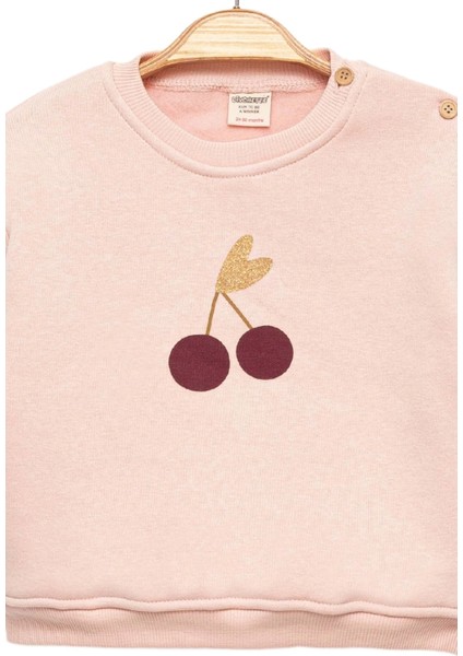 Kız Bebek Bisiklet Yaka Kiraz Desenli Alt Üst Takım (Sweatshirt & Tayt) - Pembe Uzun Kol Set modelleri