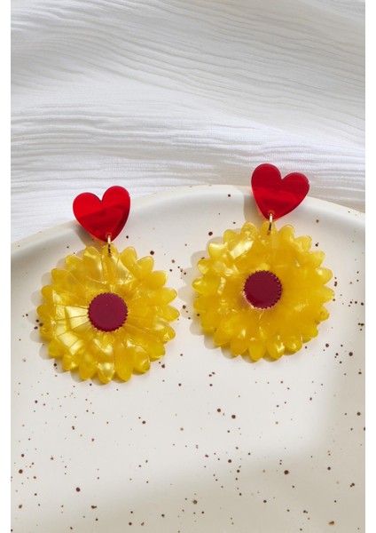 Ayçiçeği Asetat Küpe