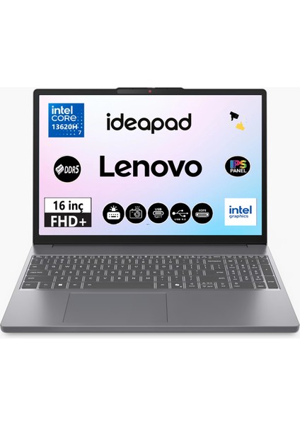 Ideapad Slim 3 16IRH10 Intel Core I7 13620H 40GB 2tb SSD IPS 300NITS Freedos 16`` Wuxga Aydınlatmalı Klavye Taşınabilir Bilgisayar 83K2001VTR Snertech Çanta