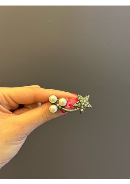 Füme Çelik Inci Boncuklu Broş Yaka Iğnesi Giyim Aksesuarı 4x2 cm indirimleri
