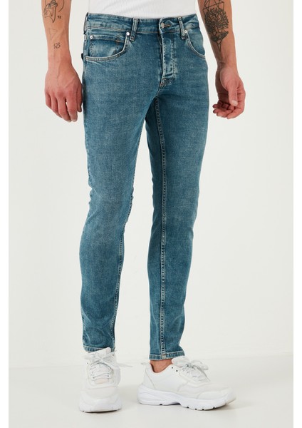 Streç Pamuklu Slim Fit Normal Bel Dar Paça Jeans Erkek Kot Pantolon 1124S52NAPOLI
