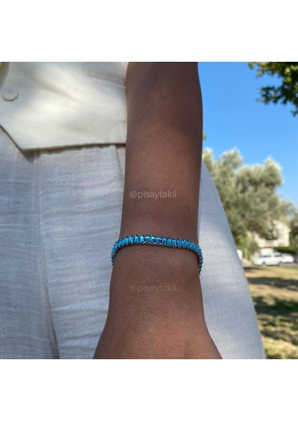 Su Yolu Rodyum Kaplama Kadın Bileklik , 3 mm | Mavi Renk