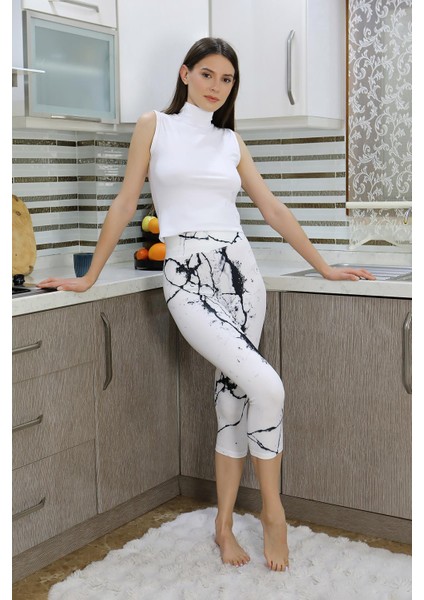 Kadın Micro Desenli Dizaltı Tayt Beyaz 5921 fırsatları