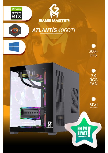 Game Master Atlantis 4060TI Ryzen 7 5700X Cpu 32GB 3200MHZ Ram 1tb Nvme M.2 SSD RTX4060TI Sıvı Soğutuculu Gaming Pc modelleri