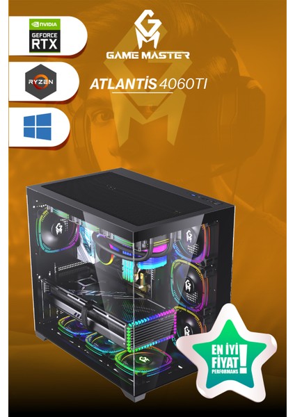 Game Master Atlantis 4060TI Ryzen 7 5700X Cpu 32GB 3200MHZ Ram 1tb Nvme M.2 SSD RTX4060TI Sıvı Soğutuculu Gaming Pc fırsatları