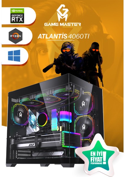 Game Master Atlantis 4060TI Ryzen 7 5700X Cpu 32GB 3200MHZ Ram 1tb Nvme M.2 SSD RTX4060TI Sıvı Soğutuculu Gaming Pc indirimleri