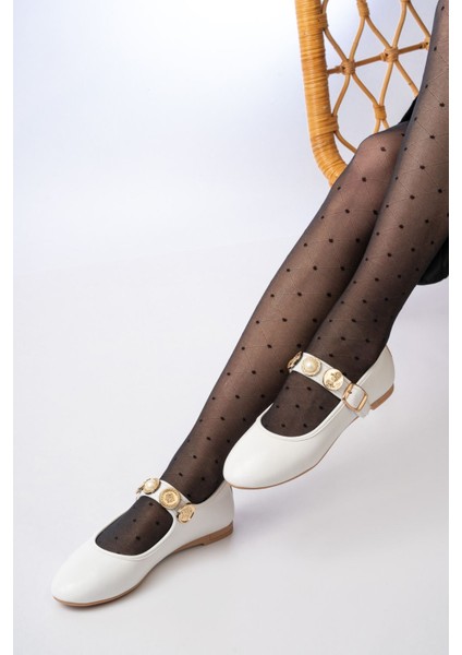 İNF-6363 Beyaz Baret Tokalı Günlük Bayan Ayakkabı