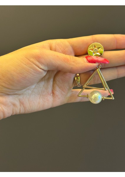 Altın Sarı Üçgen Inci Boncuklu Tasarım Broş Yaka Iğnesi 5x4 cm modelleri