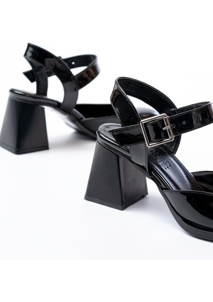 İNF-40450 Siyah Rugan Günlük Arkası Açık Topuklu Bayan Ayakkabı indirimleri