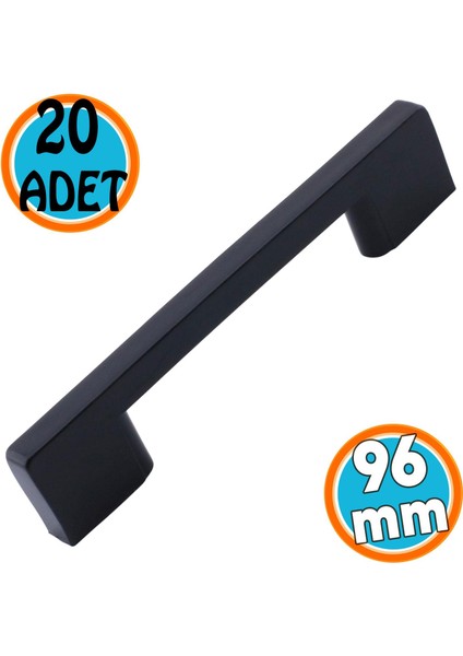 Mobilya Mutfak Dolabı Çekmece Dolap Kulp Kapak Kulpu Kulbu Siyah 96 mm Kulp (Sert Plastik) 20 Adet