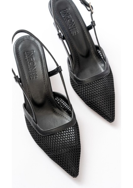 K-607 Siyah Günlük Fileli Arkası Açık 7 cm Topuklu Bayan Ayakkabı fırsatları