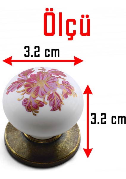 Polimer Antik Sarı 10 Adet Düğme Kulp Pembe Desenli Mobilya Mutfak Dolabı Çekmece Dolap Kulpu Kulbu
