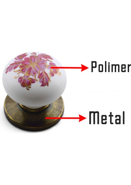 Polimer Antik Sarı 10 Adet Düğme Kulp Pembe Desenli Mobilya Mutfak Dolabı Çekmece Dolap Kulpu Kulbu