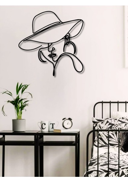 Şapkalı Kadın Minimalist Metal Duvar Dekoru