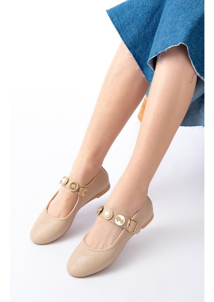 İNF-6363 Nut Baret Tokalı Günlük Bayan Ayakkabı