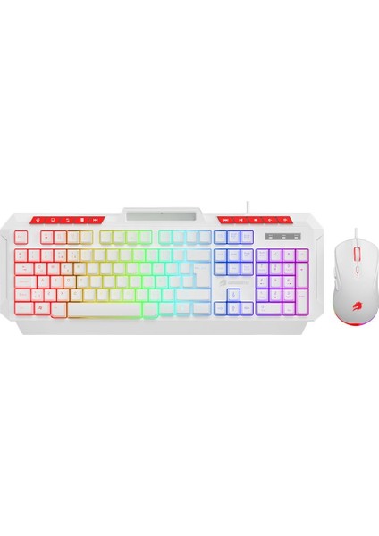 Knight KM-11W Rainbow Aydınlatmalı Kablolu Oyuncu Klavye & Rgb Mouse Set - Beyaz