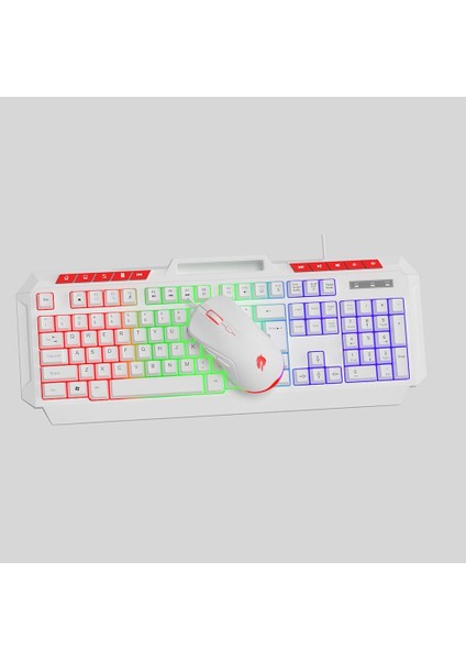 Knight KM-11W Rainbow Aydınlatmalı Kablolu Oyuncu Klavye & Rgb Mouse Set - Beyaz