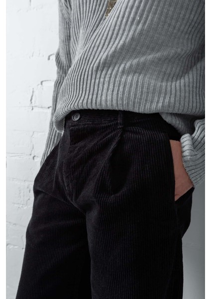 Erkek Baggy Fit Kadife Pantolon Siyah fiyatları