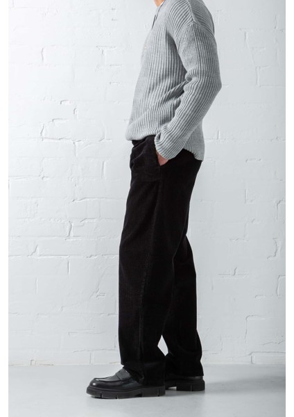 Erkek Baggy Fit Kadife Pantolon Siyah modelleri