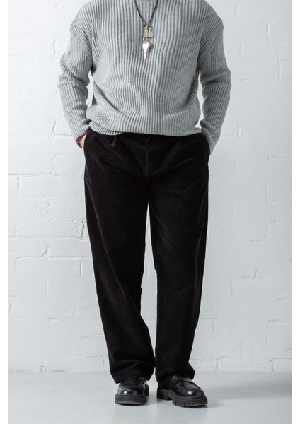 Erkek Baggy Fit Kadife Pantolon Siyah fırsatları
