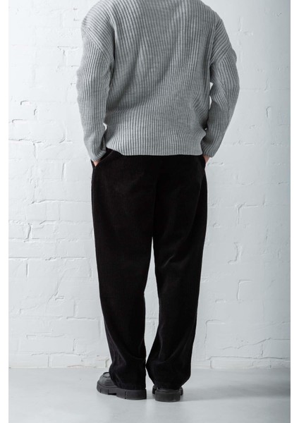 Erkek Baggy Fit Kadife Pantolon Siyah indirimleri