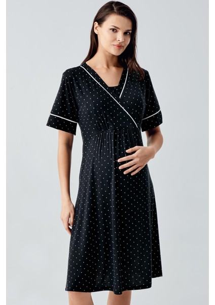 Puantiyeli Kısa Kollu Likralı Viskoz Hamile Gecelik 14120 fiyatları