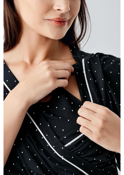 Puantiyeli Kısa Kollu Likralı Viskoz Hamile Gecelik 14120 modelleri