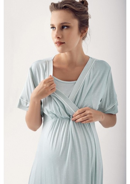 Puantiyeli Kısa Kollu Likralı Viskoz Hamile Gecelik 14120 fiyatları