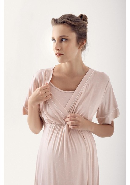 Puantiyeli Kısa Kollu Likralı Viskoz Hamile Gecelik 14120 fiyatları