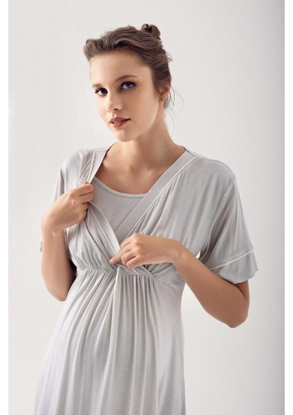 Puantiyeli Kısa Kollu Likralı Viskoz Hamile Gecelik 14120 fiyatları