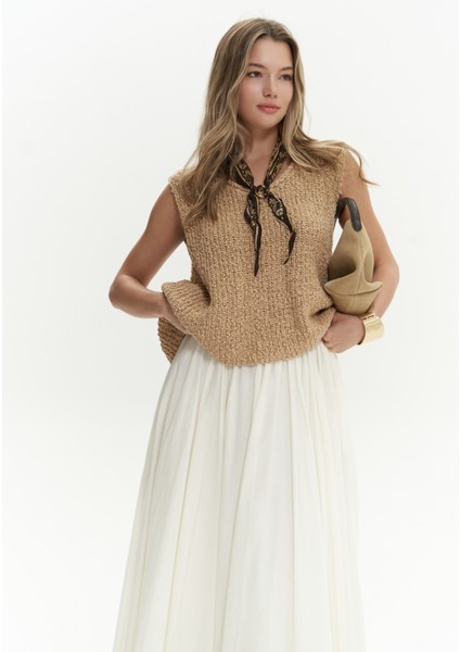 Knitle Rahat Kalıp Triko Tarçın Crop