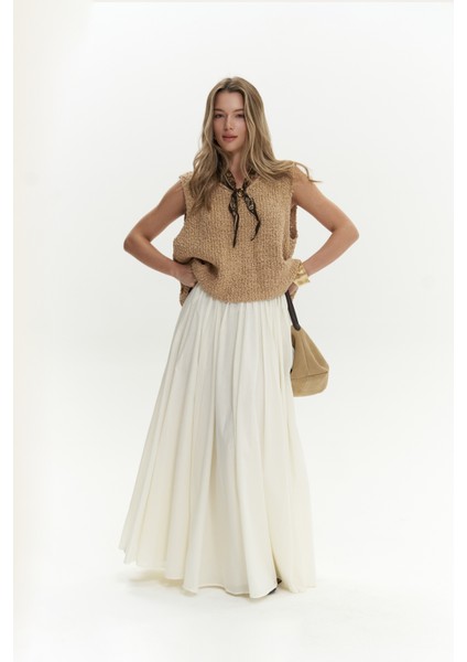 Knitle Rahat Kalıp Triko Tarçın Crop modelleri