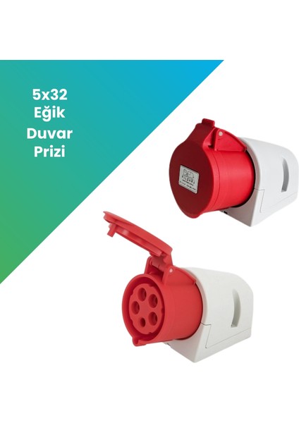 Filşarj Eğik Duvar Prizi Üç Faz 5X32A 3p+N+Pe