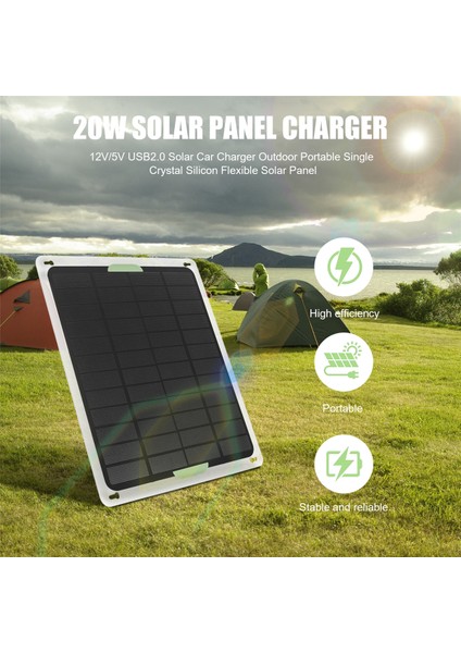 20W Güneş Paneli 12V/5V Usb2.0 Güneş Enerjili Araç Şarj Cihazı Açık Taşınabilir Monokristal Silikon Esnek Güneş Paneli (Yurt Dışından) fırsatları