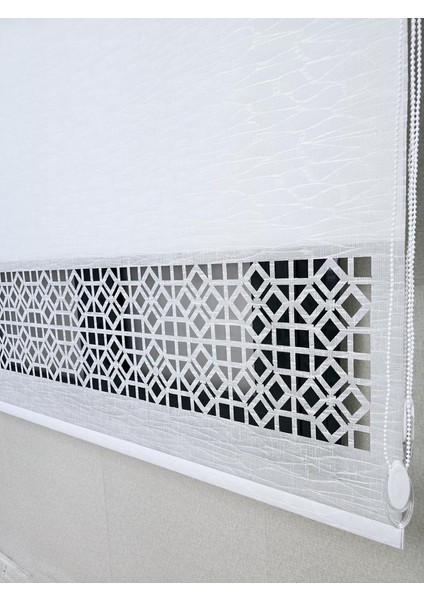 Keten Kumaşlı Lazer Kesim Tül Stor Perde MLT1004