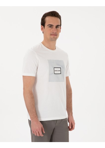 Erkek Ekru Regular Fit Isıya Duyarlı Renk Değiştiren Baskı Çerçeveli Tişört 50302622-VR019