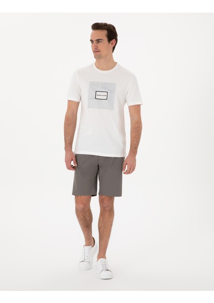 Erkek Ekru Regular Fit Isıya Duyarlı Renk Değiştiren Baskı Çerçeveli Tişört 50302622-VR019