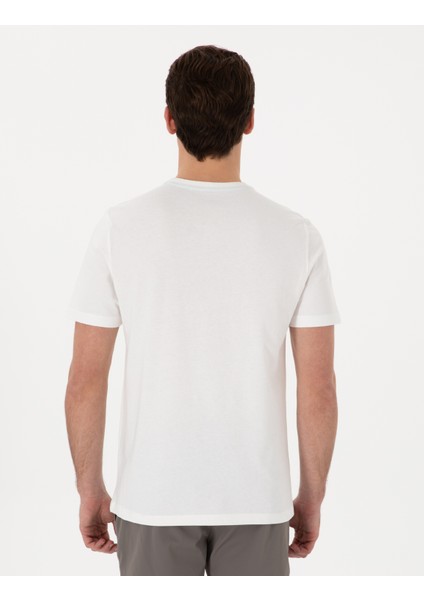 Erkek Ekru Regular Fit Isıya Duyarlı Renk Değiştiren Baskı Çerçeveli Tişört 50302622-VR019