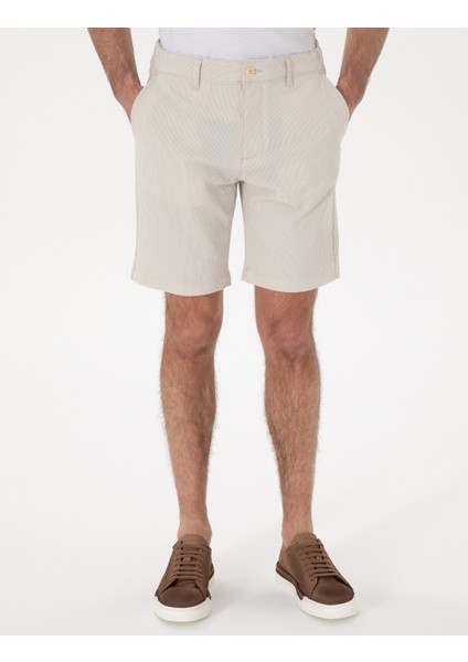Erkek Bej Slim Fit Gofre Beli Lastikli Dokuma Şort 50305289-VR011