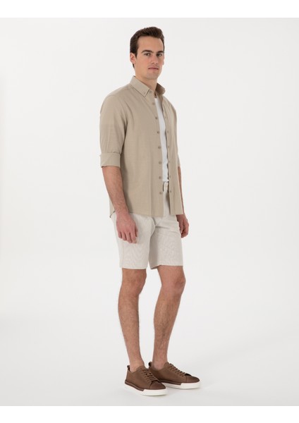 Erkek Bej Slim Fit Gofre Beli Lastikli Dokuma Şort 50305289-VR011