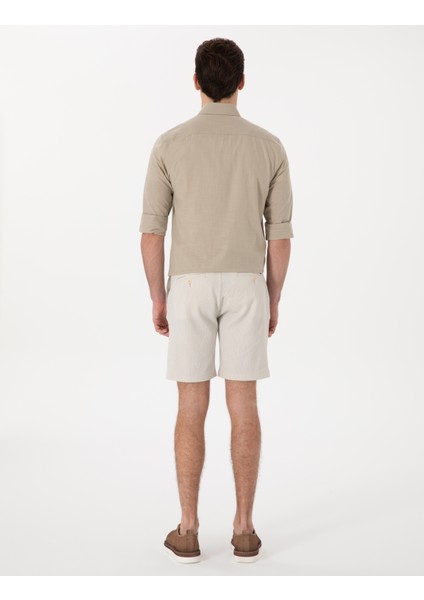 Erkek Bej Slim Fit Gofre Beli Lastikli Dokuma Şort 50305289-VR011