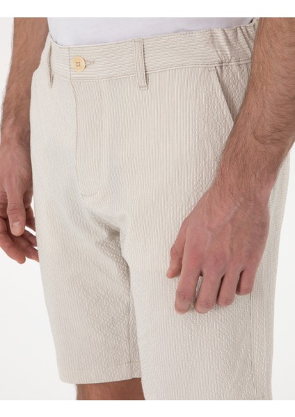 Erkek Bej Slim Fit Gofre Beli Lastikli Dokuma Şort 50305289-VR011
