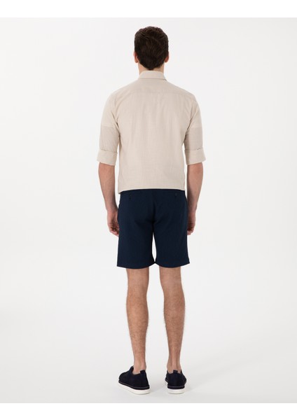Erkek Lacivert Slim Fit Gofre Beli Lastikli Dokuma Şort 50305289-VR033