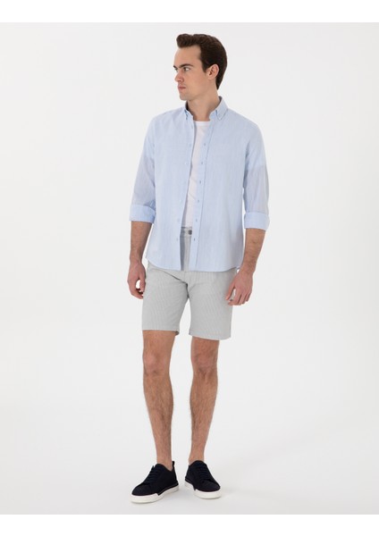 Erkek Gri Slim Fit Gofre Beli Lastikli Dokuma Şort 50305289-VR024