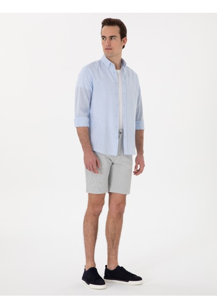 Erkek Gri Slim Fit Gofre Beli Lastikli Dokuma Şort 50305289-VR024