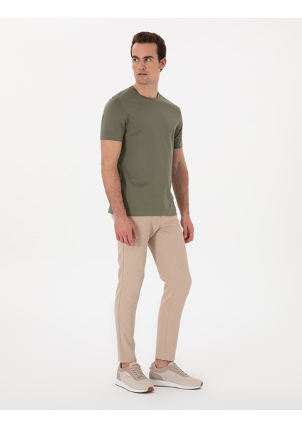 Erkek Haki Slim Fit Merserize Basic Tişört 50302560-VR027