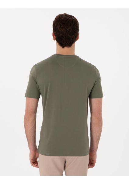 Erkek Haki Slim Fit Merserize Basic Tişört 50302560-VR027