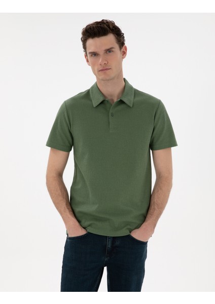 Erkek Haki Slim Fit Polo Yaka Tişört 50307581-VR027