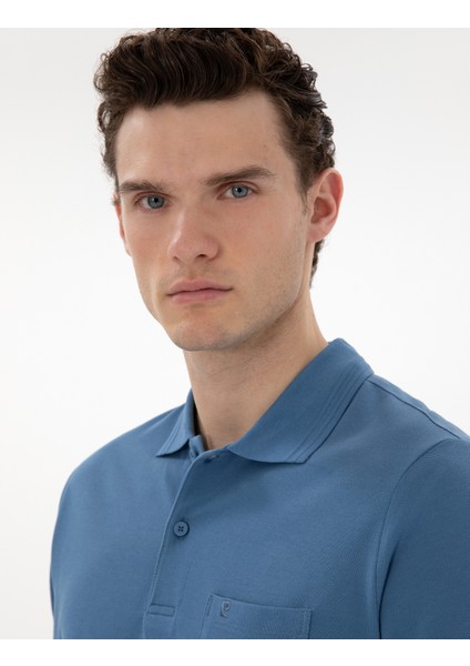 Erkek Koyu Mavi Regular Fit %100 Pamuk Polo Yaka Basic Tişört 50306552-VR032